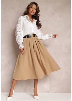 Beżowa Spódnica Rozkloszowana z Paskiem Tenga ze sklepu Renee odzież w kategorii Spódnice - zdjęcie 159113445