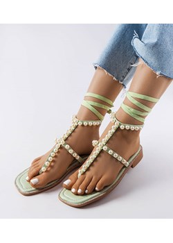 Zielone sandałki z perełkami Graystone ze sklepu gemre w kategorii Sandały damskie - zdjęcie 159120817