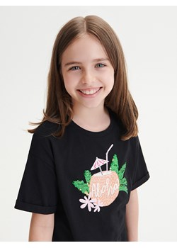 Reserved - T-shirt z aplikacją - Czarny ze sklepu Reserved w kategorii Bluzki dziewczęce - zdjęcie 159129489