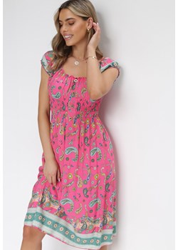 Różowa Rozkloszowana Sukienka Hiszpanka we Wzór Paisley Dottia ze sklepu Born2be Odzież w kategorii Sukienki - zdjęcie 159132827