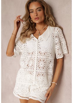 Biała Ażurowa Koszula z Krótkimi Rękawami Keikain ze sklepu Renee odzież w kategorii Koszule damskie - zdjęcie 159133455