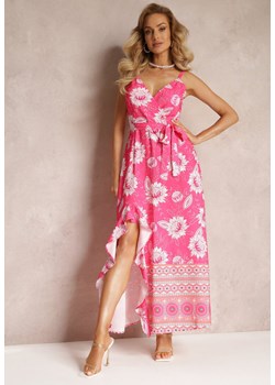 Fuksjowa Sukienka Maxi na Cienkich Ramiączkach i Rozkloszowanym Dołem z Falbanką Charlei ze sklepu Renee odzież w kategorii Sukienki - zdjęcie 159133549