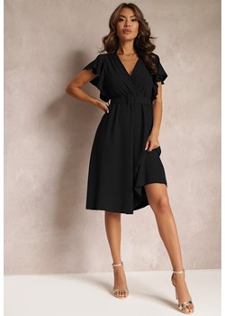 Czarna Rozkloszowana Sukienka z Paskiem i Kopertowym Dekoltem Brinea ze sklepu Renee odzież w kategorii Sukienki - zdjęcie 159133559