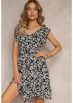 Czarna Letnia Sukienka w Kwiaty z Bawełny z Gumką w Pasie Anisia ze sklepu Renee odzież w kategorii Sukienki - zdjęcie 159142936