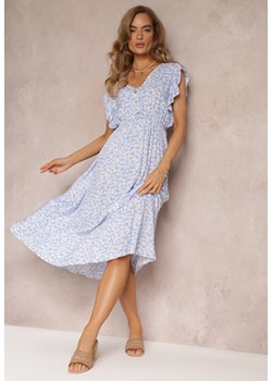 Jasnoniebieska Rozkloszowana Sukienka z Gumką w Talii i Falbankami Vani ze sklepu Renee odzież w kategorii Sukienki - zdjęcie 159161146