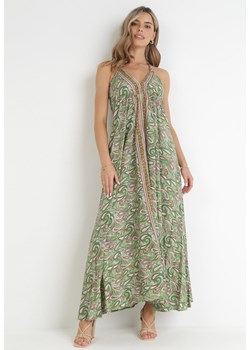 Jasnozielona Wiskozowa Sukienka Maxi z Wiązaniem na Szyi i Rozkloszowanym Dołem Jeanine ze sklepu Born2be Odzież w kategorii Sukienki - zdjęcie 159164636