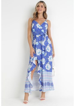 Niebieska Sukienka Maxi na Cienkich Ramiączkach i Materiałowym Paskiem Adakila ze sklepu Born2be Odzież w kategorii Sukienki - zdjęcie 159164806
