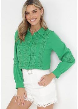 Zielona Koszula z Koronkowymi Wstawkami Eleagnett ze sklepu Born2be Odzież w kategorii Koszule damskie - zdjęcie 159164966