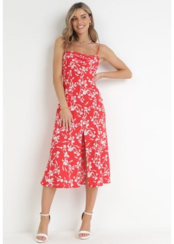 Czerwona Sukienka na Ramiączkach w Kwiaty  Tinalis ze sklepu Born2be Odzież w kategorii Sukienki - zdjęcie 159165016