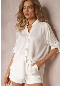 Biała Wiskozowa Koszula z Podpinanymi Rękawami i Dłuższym Tyłem Scilli ze sklepu Renee odzież w kategorii Koszule damskie - zdjęcie 159165286