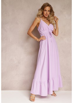 Fioletowa Długa Sukienka Maxi z Falbaną na Dole i Gumką w Talii Sherrie ze sklepu Renee odzież w kategorii Sukienki - zdjęcie 159165346