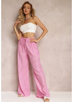 Różowe Szerokie Spodnie z Wiskozy i Gumką w Pasie Abyga ze sklepu Renee odzież w kategorii Spodnie damskie - zdjęcie 159168458