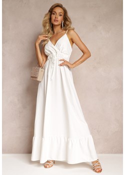 Biała Długa Sukienka Maxi z Falbaną na Dole i Gumką w Talii Sherrie ze sklepu Renee odzież w kategorii Sukienki - zdjęcie 159168498