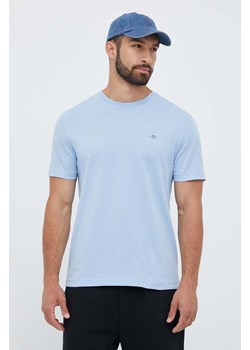 Gant t-shirt bawełniany kolor niebieski gładki ze sklepu ANSWEAR.com w kategorii T-shirty męskie - zdjęcie 159169097