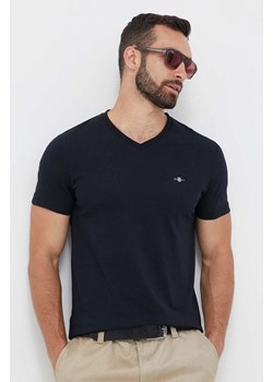 Gant t-shirt bawełniany kolor czarny gładki ze sklepu ANSWEAR.com w kategorii T-shirty męskie - zdjęcie 159169145
