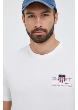 Gant t-shirt bawełniany kolor biały z aplikacją ze sklepu ANSWEAR.com w kategorii T-shirty męskie - zdjęcie 159169159