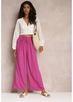 Ciemnofioletowe Szerokie Spodnie z Gumką w Pasie Eliketa ze sklepu Renee odzież w kategorii Spodnie damskie - zdjęcie 159171976