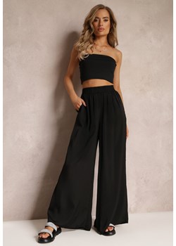 Czarne Szerokie Spodnie z Gumką w Talii Carleny ze sklepu Renee odzież w kategorii Spodnie damskie - zdjęcie 159172026