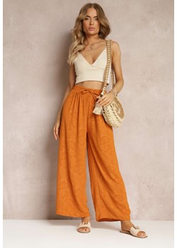 Pomarańczowe Szerokie Spodnie Materiałowe z Gumką w Pasie Pagitte ze sklepu Renee odzież w kategorii Spodnie damskie - zdjęcie 159178088