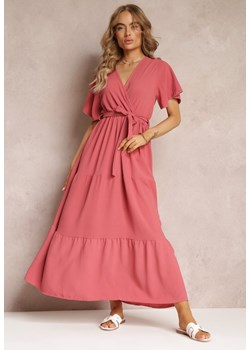 Ciemnoróżowa Sukienka Maxi z Gumką w Talii i Głębokim Dekoltem Chemiste ze sklepu Renee odzież w kategorii Sukienki - zdjęcie 159178138