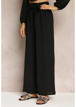 Czarne Spodnie z Szerokimi Nogawkami i Doszytym Paskiem w Talii Atita ze sklepu Renee odzież w kategorii Spodnie damskie - zdjęcie 159178156