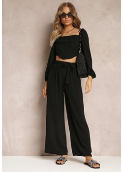 Czarne Spodnie z Szerokimi Nogawkami i Doszytym Paskiem w Talii Atita ze sklepu Renee odzież w kategorii Spodnie damskie - zdjęcie 159178158