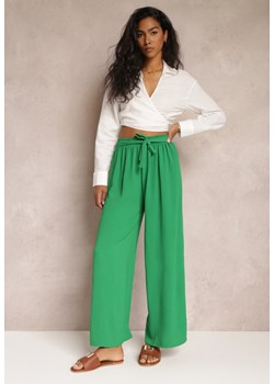 Zielone Spodnie z Szerokimi Nogawkami i Doszytym Paskiem w Talii Atita ze sklepu Renee odzież w kategorii Spodnie damskie - zdjęcie 159178168