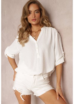 Biała Bluzka z Prześwitującej Tkaniny Plumeti z Podpinanymi Rękawami Rosealyn ze sklepu Renee odzież w kategorii Bluzki damskie - zdjęcie 159178238