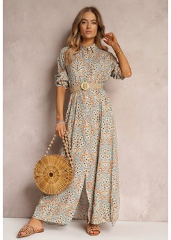 Jasnoniebieska Koszulowa Sukienka z Dodatkowym Paskiem i Podpinanymi Rękawami Alonie ze sklepu Renee odzież w kategorii Sukienki - zdjęcie 159180095