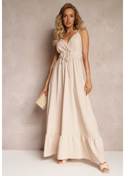 Beżowa Długa Sukienka Maxi z Falbaną na Dole i Gumką w Talii Sherrie ze sklepu Renee odzież w kategorii Sukienki - zdjęcie 159180459