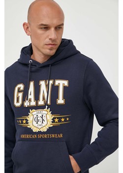 Gant bluza męska kolor granatowy z kapturem z nadrukiem ze sklepu ANSWEAR.com w kategorii Bluzy męskie - zdjęcie 159190766