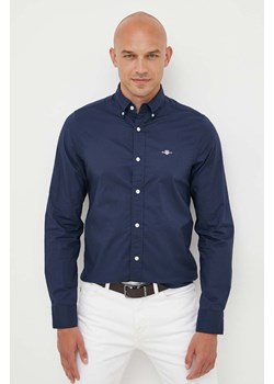 Gant koszula bawełniana męska kolor granatowy slim z kołnierzykiem button-down ze sklepu ANSWEAR.com w kategorii Koszule męskie - zdjęcie 159190817
