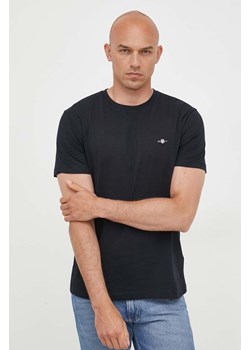 Gant t-shirt bawełniany kolor czarny gładki ze sklepu ANSWEAR.com w kategorii T-shirty męskie - zdjęcie 159191127