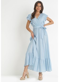 Niebieska Rozkloszowana Sukienka z Wiązanym Paskiem Nonru ze sklepu Born2be Odzież w kategorii Sukienki - zdjęcie 159191949