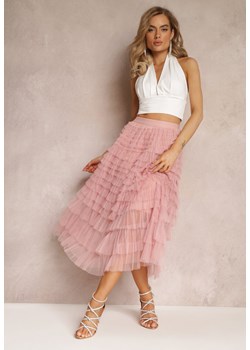 Różowa Tiulowa Spódnica Maxi z Gumką w Pasie i Falbankami Mahlia ze sklepu Renee odzież w kategorii Spódnice - zdjęcie 159194379