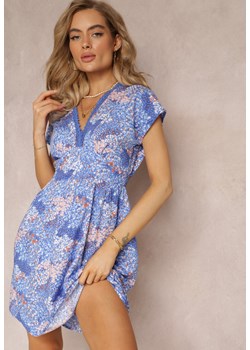 Niebieska Wiskozowa Sukienka Mini z Gumką w Talii i Wycięciem na Plecach Rafama ze sklepu Renee odzież w kategorii Sukienki - zdjęcie 159194529