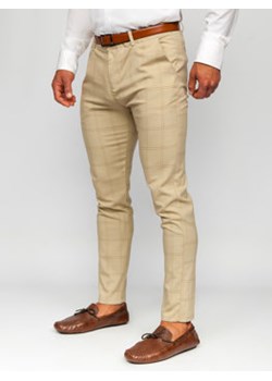 Beżowe spodnie materiałowe chinosy w kratę męskie Denley 0036 ze sklepu Denley w kategorii Spodnie męskie - zdjęcie 159198835