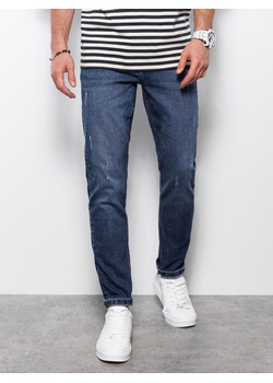 Spodnie męskie jeansowez przetarciami REGULAR FIT - ciemnoniebieskie V4 OM-PADP-0102 ze sklepu ombre w kategorii Jeansy męskie - zdjęcie 159212625