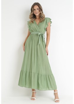 Zielona Rozkloszowana Sukienka z Wiązanym Paskiem Nonru ze sklepu Born2be Odzież w kategorii Sukienki - zdjęcie 159218685