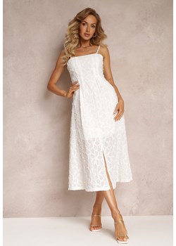 Biała Sukienka z Delikatną Fakturą i Rozcięciem na Dole Kendia ze sklepu Renee odzież w kategorii Sukienki - zdjęcie 159218817