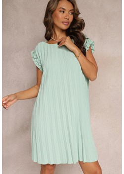 Jasnozielona Plisowana Sukienka Mini z Falbankami Trinida ze sklepu Renee odzież w kategorii Sukienki - zdjęcie 159227706