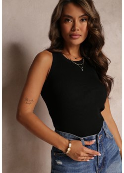 Czarny Prążkowany Top z Okrągłym Dekoltem Nasanine ze sklepu Renee odzież w kategorii Bluzki damskie - zdjęcie 159227756
