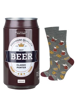 Męskie skarpetki kolorowe SOXO GOOD STUFF, piwo w puszce classic porter, prezent dla chłopaka, brązowy ze sklepu Sklep SOXO w kategorii Skarpetki męskie - zdjęcie 159230175