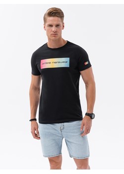 T-shirt męski bawełniany z nadrukiem - czarny V1 S1750 ze sklepu ombre w kategorii T-shirty męskie - zdjęcie 159245898