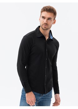 Koszula męska dzianinowa z długim rękawem - czarna V4 K540 ze sklepu ombre w kategorii Koszule męskie - zdjęcie 159246049
