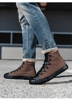 Buty męskie trampki z łączonych materiałów - brązowe V6 OM-FOTH-0143 ze sklepu ombre w kategorii Trampki męskie - zdjęcie 159246429