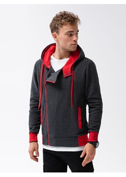Bluza męska rozpinana z kapturem - grafitowa/czerwona B297 ze sklepu ombre w kategorii Bluzy męskie - zdjęcie 159246688