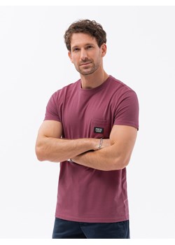 T-shirt męski bawełniany z kieszonką - ciemnoróżowy V5 S1743 ze sklepu ombre w kategorii T-shirty męskie - zdjęcie 159246735