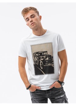 T-shirt męski z nadrukiem - biały V-11A S1434 ze sklepu ombre w kategorii T-shirty męskie - zdjęcie 159246969