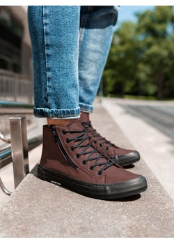 Trampki męskie sneakersy - ciemnobrązowe T352 ze sklepu ombre w kategorii Trampki męskie - zdjęcie 159247115